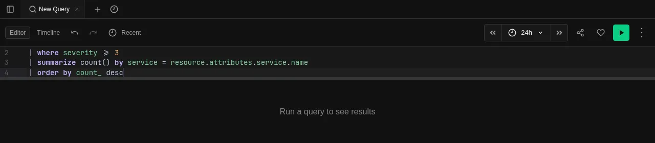 KQL editor with syntax highlighting