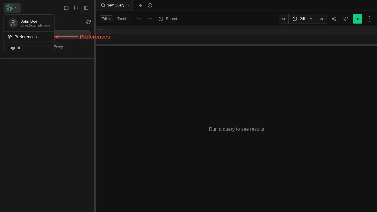 Logo menu open showing the Preferences option